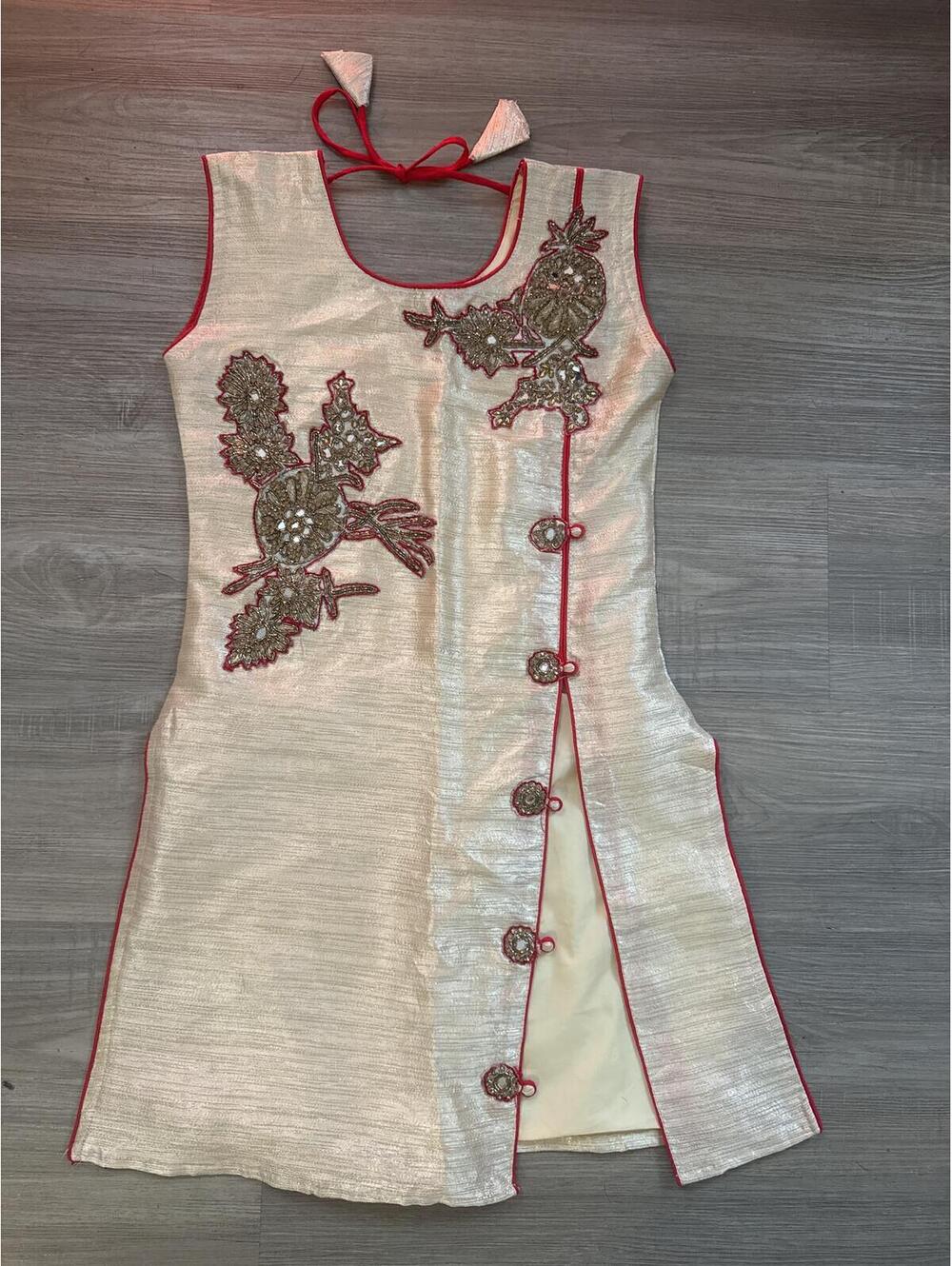 Embroidered Tunic Dress with Red Piping